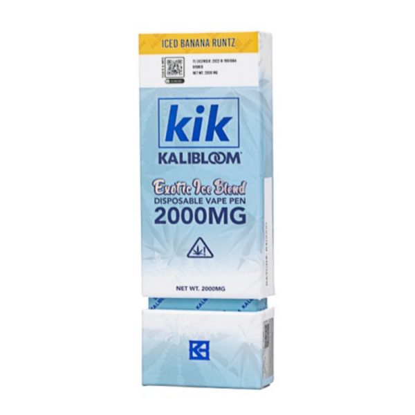 Kik 2G Exotic Ice blend Disposable. Flavor: Iced Banana Runtz